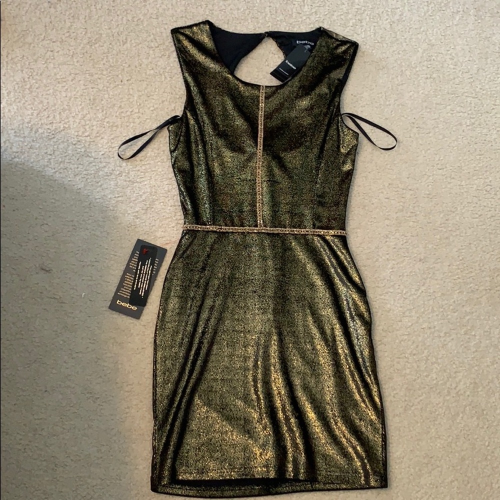 Bebe Open Back Metallic Dress